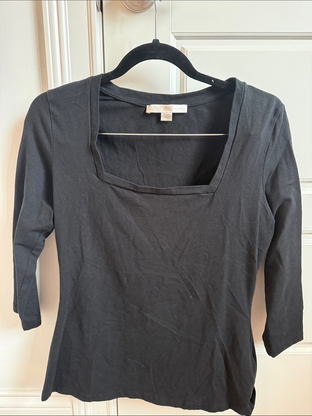 Boston Proper Black Square-Neck Long Sleeve Top